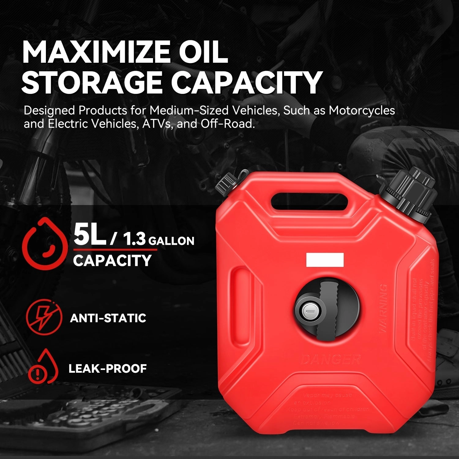 1.3 Gallon 5L Fuel Oil Gas Tank <br> 9.8 x 4.5 x 11.8 in.