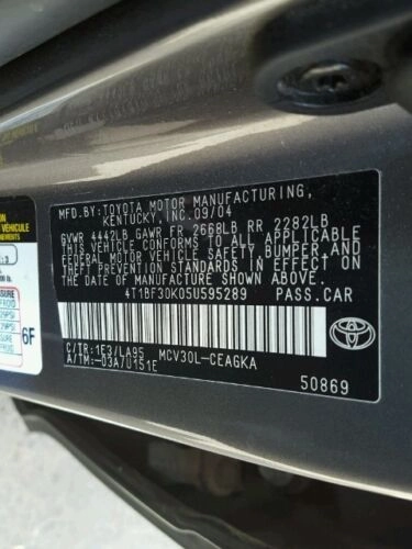 2002-2006 TOYOTA CAMRY RIGHT REAR PASSENGER SIDE DOOR OEM - GRAY 1E3 COLOR CODE
