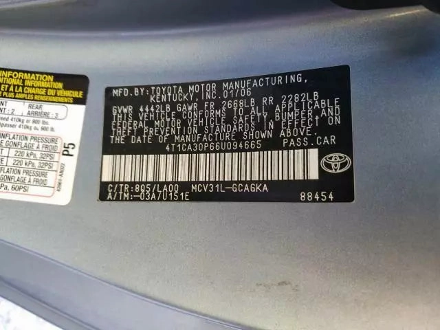 2004-2008 TOYOTA SOLARA RIGHT FRONT PASSENGER SIDE DOOR - HARD TOP 8Q5 COLOR