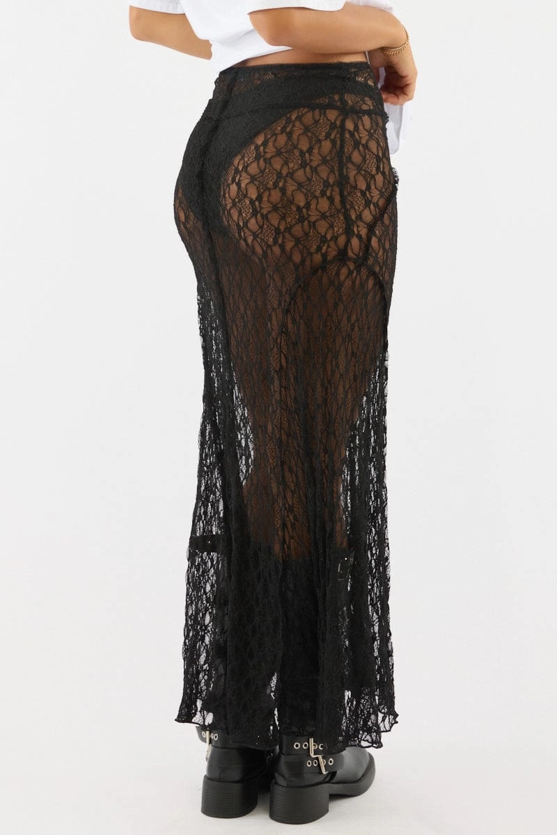 Black Lace Maxi Skirt High Rise