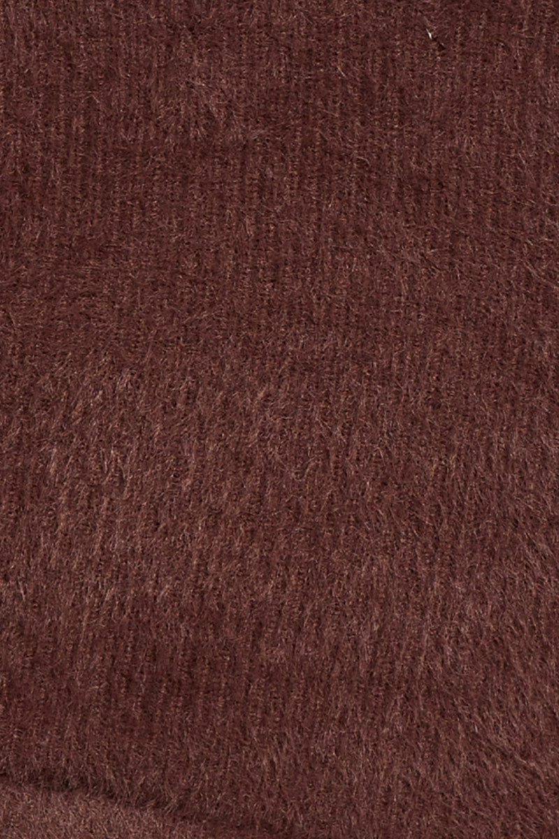 Brown Fluffy Knit Drawstring Short