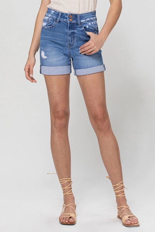 Double Button High Rise Shorts with Double Cuff | Vervet Final Sale