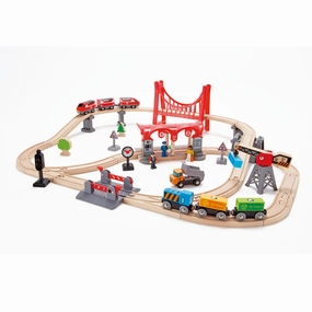 Hape Busy City Rail 51-Piece Wooden Train Set for Kids Age 3 
