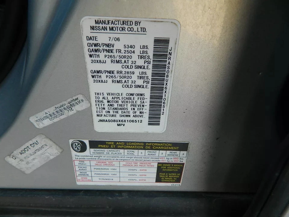INFINITI FX 35 FX 45 FX35 FX45 FRONT RIGHT PASSENGER DOOR OEM