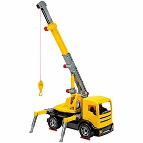 LENA Powerful Giants Toy Crane Truck - Extendable Boom, Yellow/Black, Ages 3 