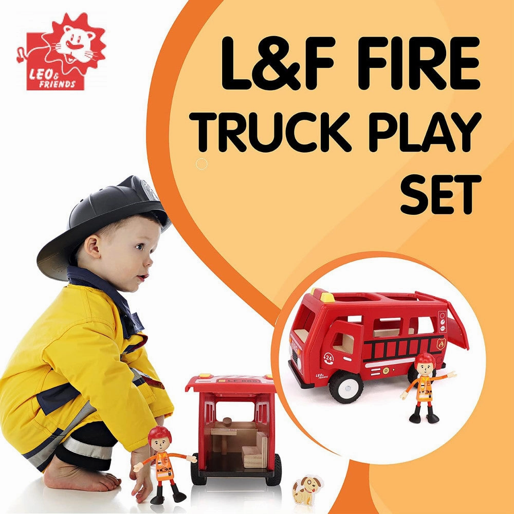 LEO & FRIENDS Wooden Fire Truck Adventure Playset - 3 Pieces