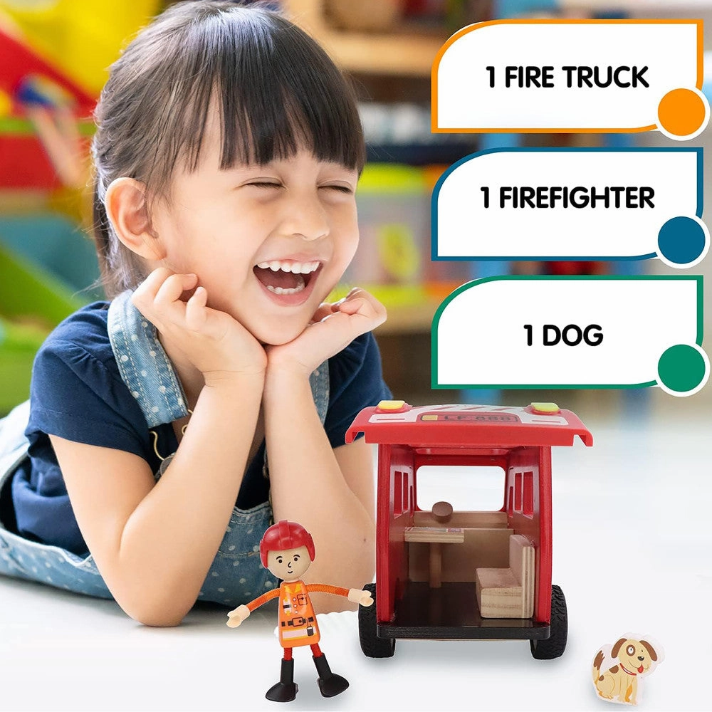 LEO & FRIENDS Wooden Fire Truck Adventure Playset - 3 Pieces
