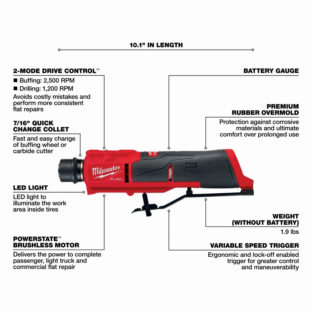 Milwaukee 2409-20 M12 FUEL 12V Brushless Li-Ion Low Speed Tire Buffer -Bare Tool