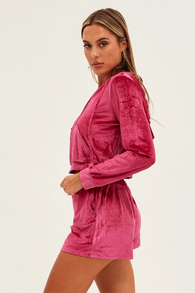Pink Velvet Ruched Short