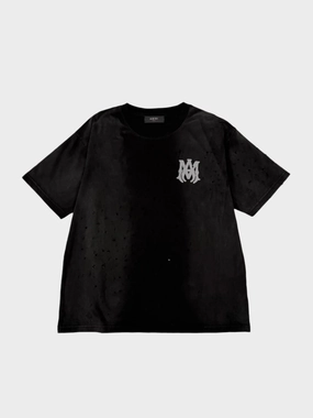 T-Shirt Nera Con Logo E Effetto Destroyed