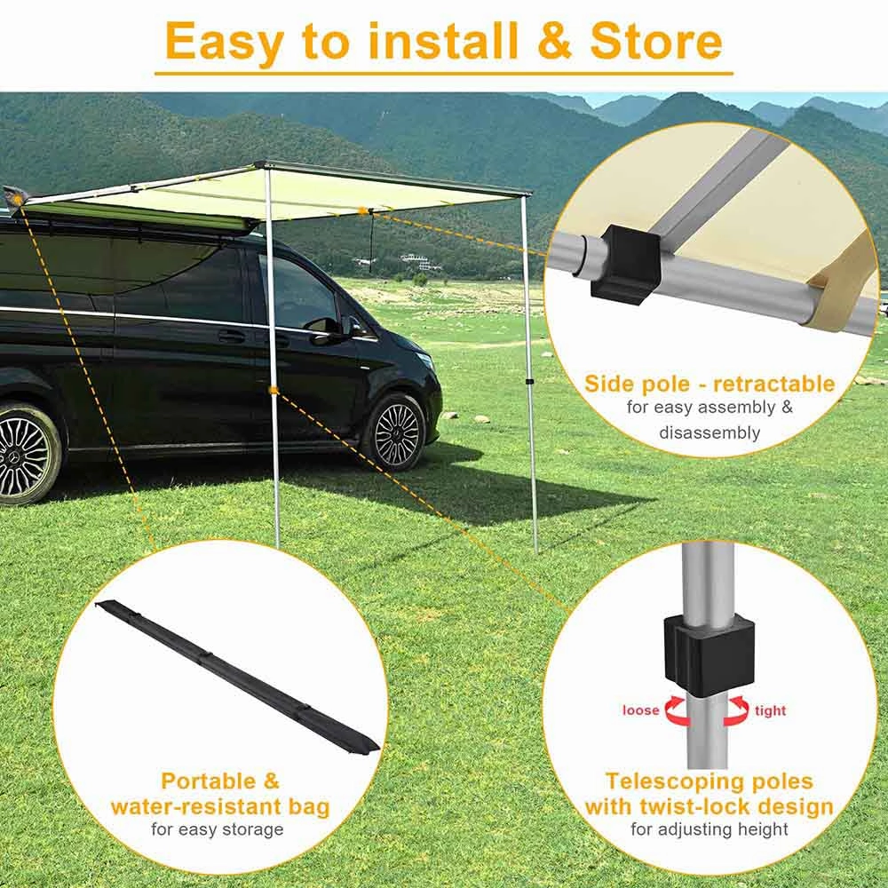 TheLAShop Car Awning with Light 8' 1" x 7' 1" SUV Side Awning