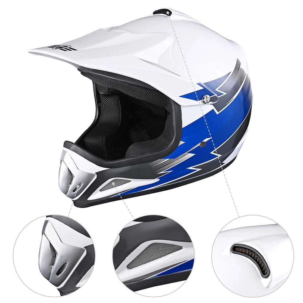 TheLAShop H-VEN12 Youth Dirt Bike Helmet DOT Blue