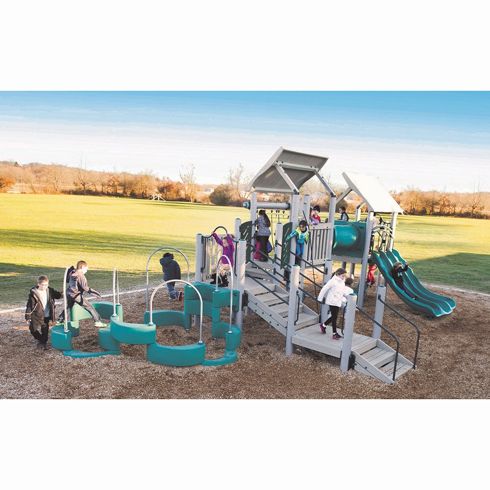 Unity Conditioned Wood Playground | Multi-Level Climbing, Shade, Tunnel Crawl & PlayShell Seats for Ages 5-12