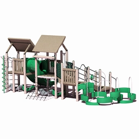 Unity Conditioned Wood Playground | Multi-Level Climbing, Shade, Tunnel Crawl & PlayShell Seats for Ages 5-12