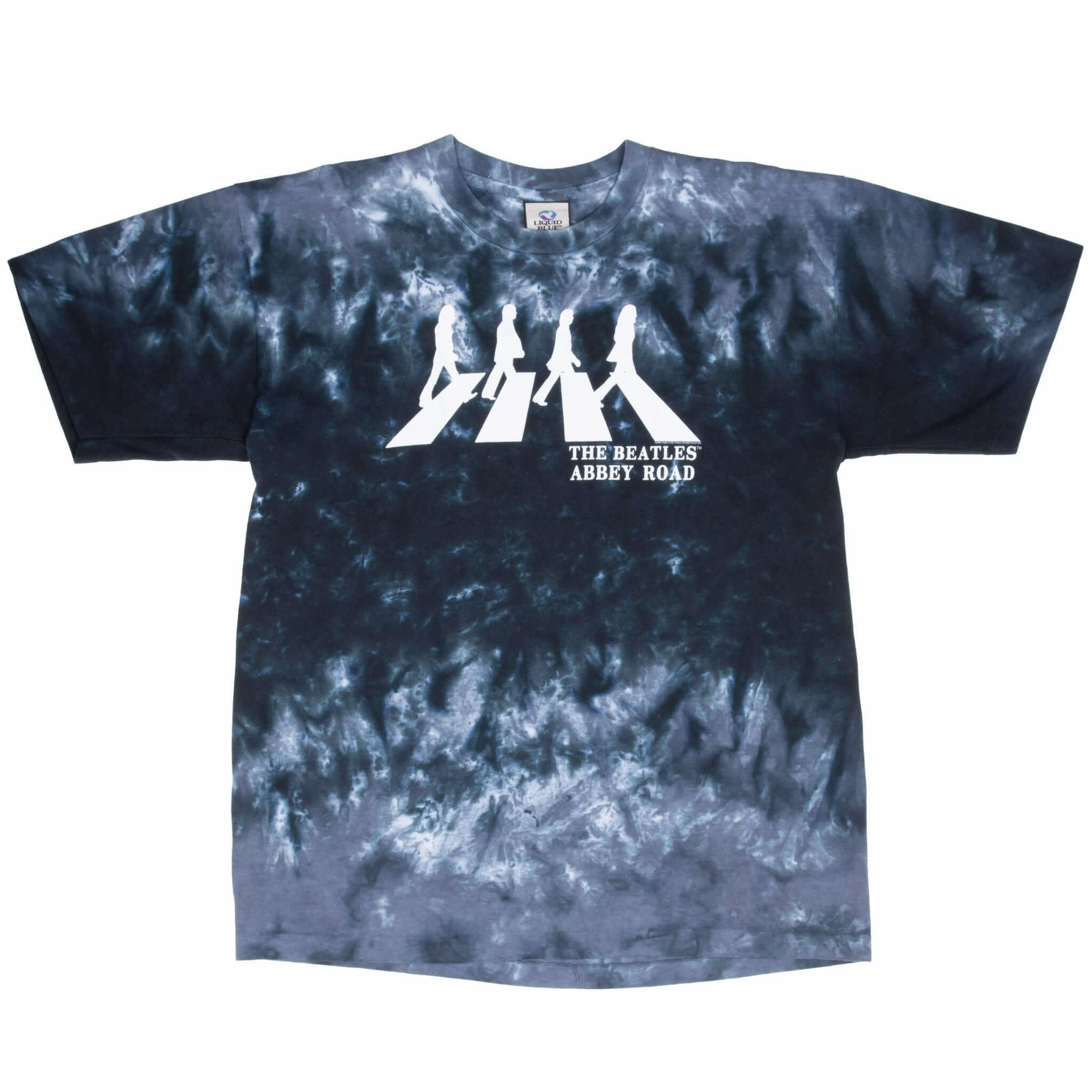 VINTAGE THE BEATLES ABBEY ROAD 2006 TIE DYE LIQUID BLUE TEE SHIRT LARGE MADE USA