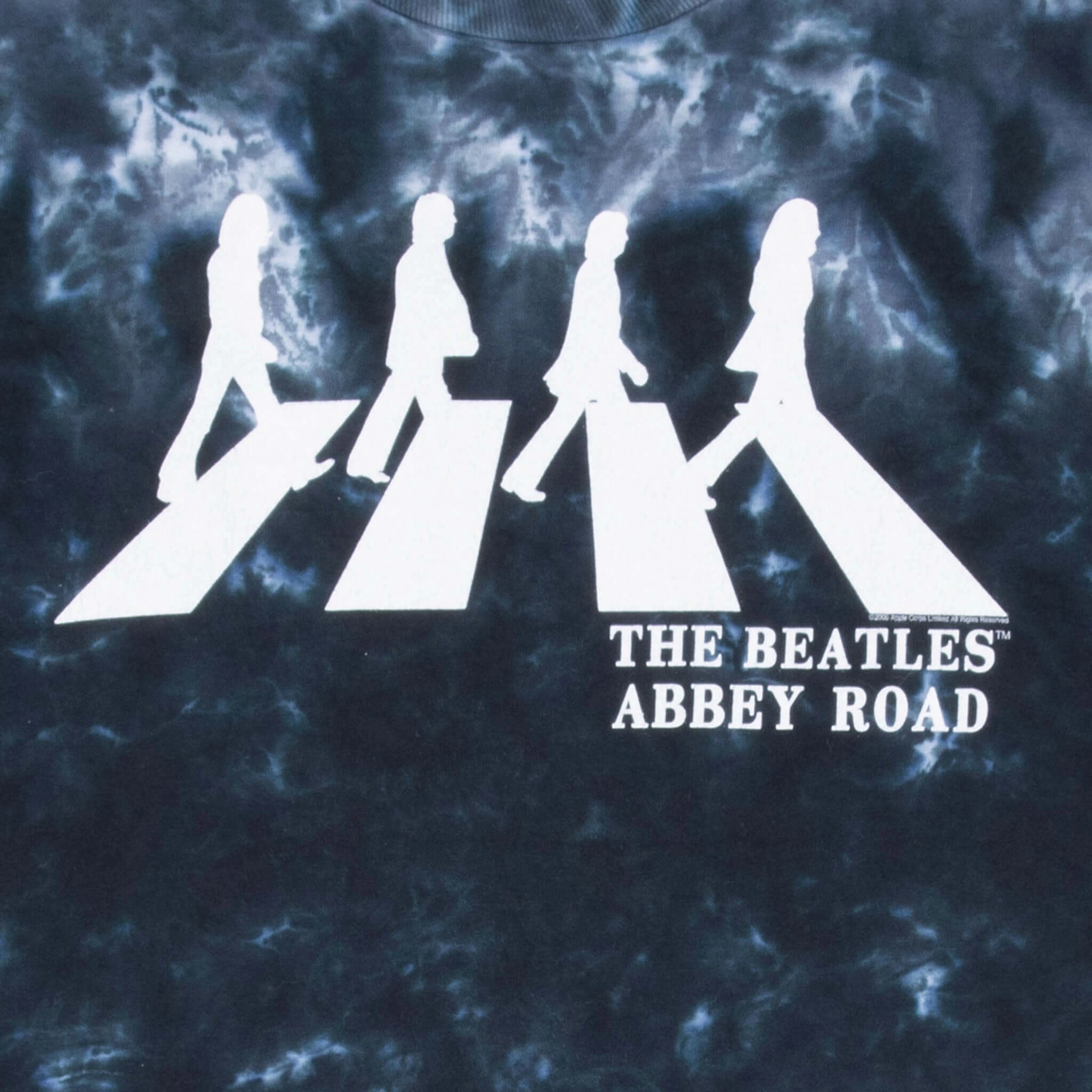 VINTAGE THE BEATLES ABBEY ROAD 2006 TIE DYE LIQUID BLUE TEE SHIRT LARGE MADE USA